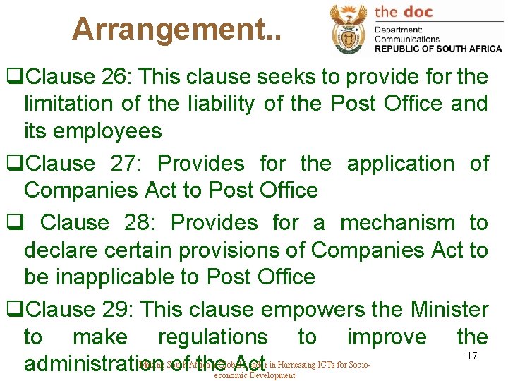 Arrangement. . q. Clause 26: This clause seeks to provide for the limitation of