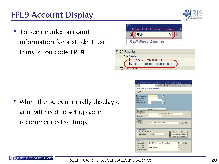 FPL 9 Account Display • To see detailed account information for a student use