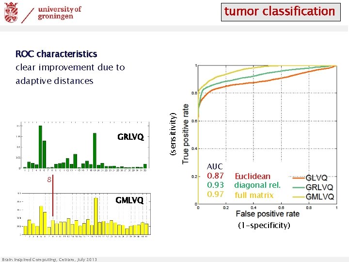 tumor classification ROC characteristics clear improvement due to GRLVQ 8 GMLVQ (sensitivity) adaptive distances