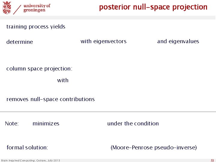 posterior null-space projection training process yields with eigenvectors determine and eigenvalues column space projection: