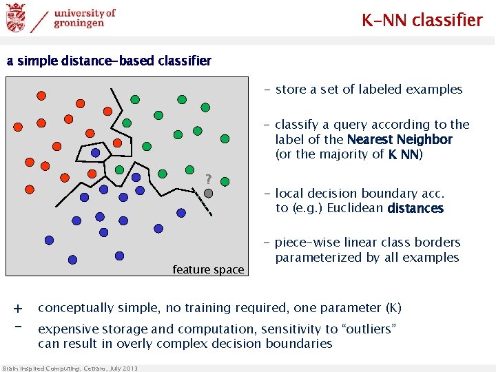 K-NN classifier a simple distance-based classifier - store a set of labeled examples -