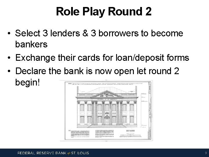 Role Play Round 2 • Select 3 lenders & 3 borrowers to become bankers