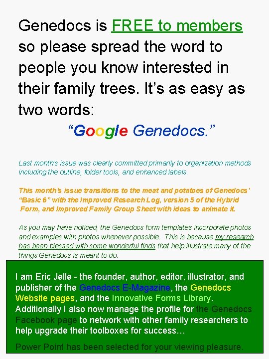 Genedocs is FREE to members so please spread the word to people you know