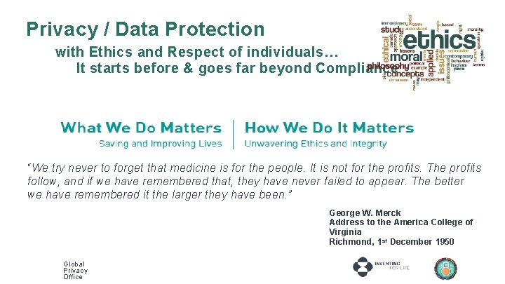 Privacy / Data Protection with Ethics and Respect of individuals… It starts before &