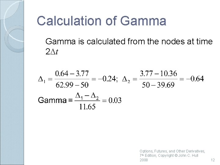 Calculation of Gamma is calculated from the nodes at time 2 Dt Options, Futures,