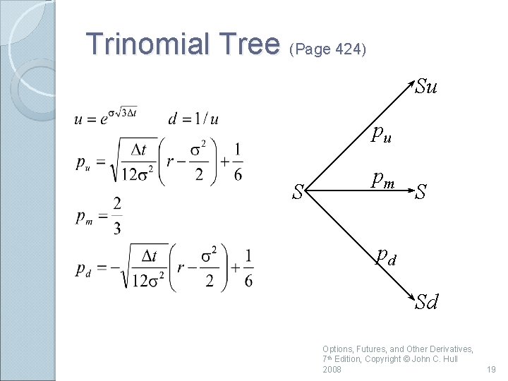 Trinomial Tree (Page 424) Su pu S pm S pd Sd Options, Futures, and