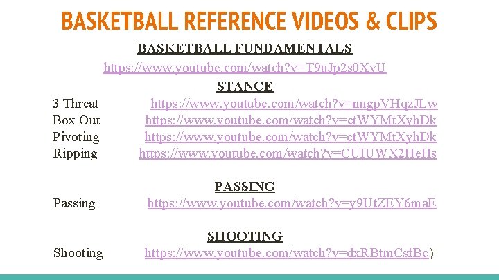 BASKETBALL REFERENCE VIDEOS & CLIPS BASKETBALL FUNDAMENTALS https: //www. youtube. com/watch? v=T 9 u. BASKETBALL REFERENCE VIDEOS & CLIPS BASKETBALL FUNDAMENTALS https: //www. youtube. com/watch? v=T 9 u.