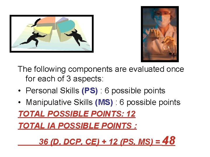 The following components are evaluated once for each of 3 aspects: • Personal Skills