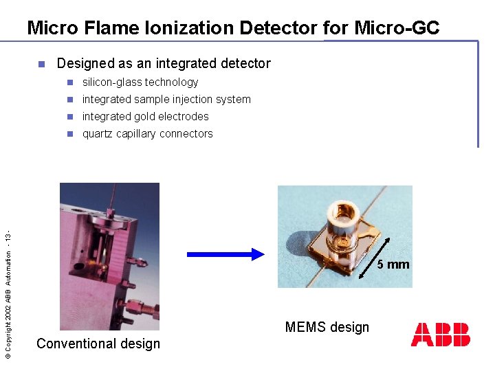 Micro Flame Ionization Detector for Micro-GC © Copyright 2002 ABB Automation - 13 -