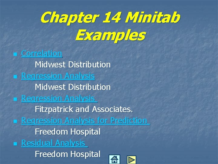 Chapter 14 Minitab Examples n n n Correlation Midwest Distribution Regression Analysis Fitzpatrick and