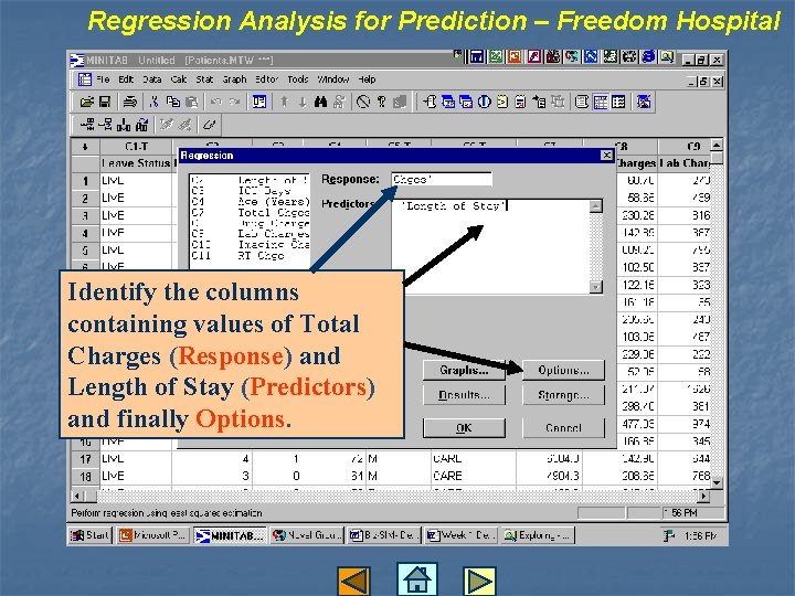 Regression Analysis for Prediction – Freedom Hospital Identify the columns containing values of Total