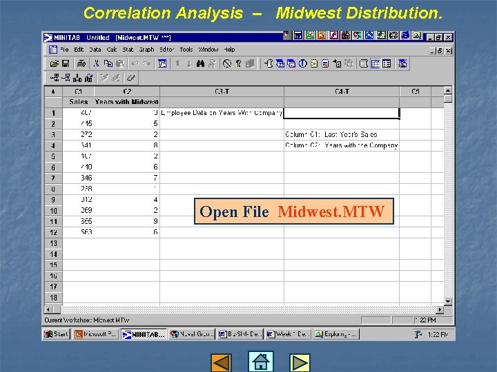 Correlation Analysis – Midwest Distribution. Open File Midwest. MTW 