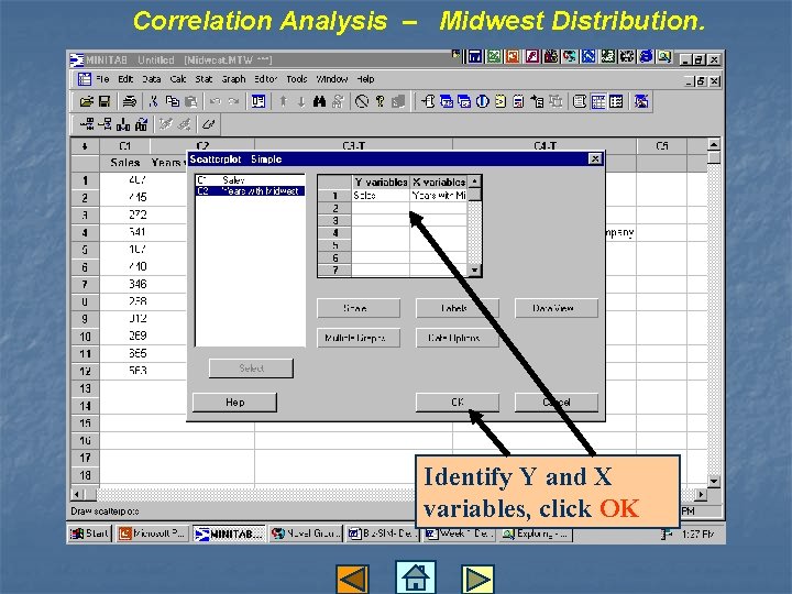 Correlation Analysis – Midwest Distribution. Identify Y and X variables, click OK 