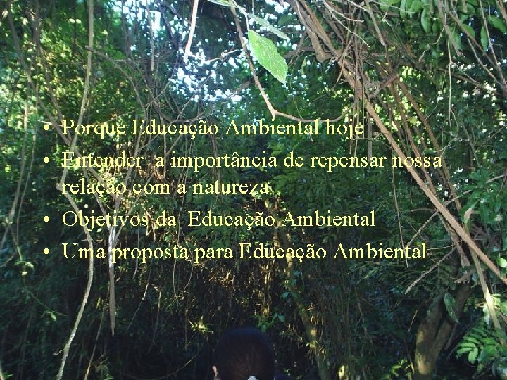  • Porque Educação Ambiental hoje • Entender a importância de repensar nossa relação