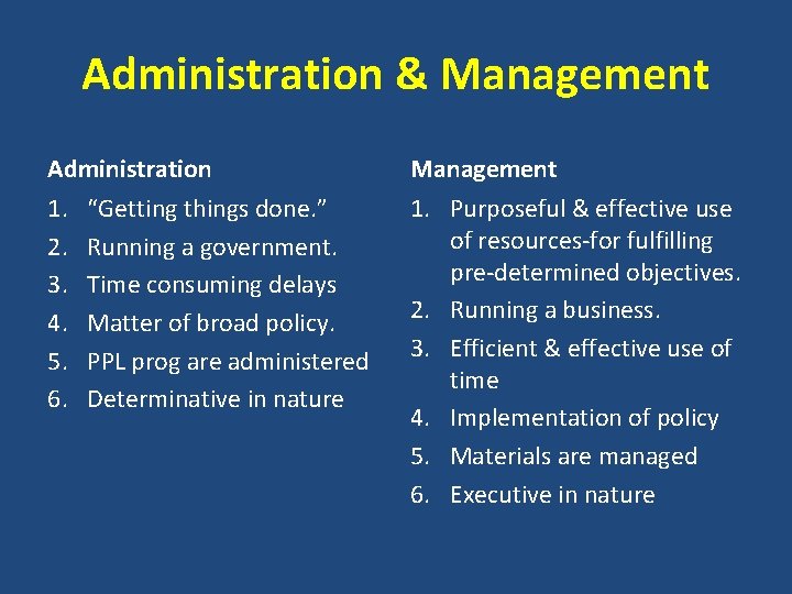 Administration & Management Administration Management 1. 2. 3. 4. 5. 6. 1. Purposeful &