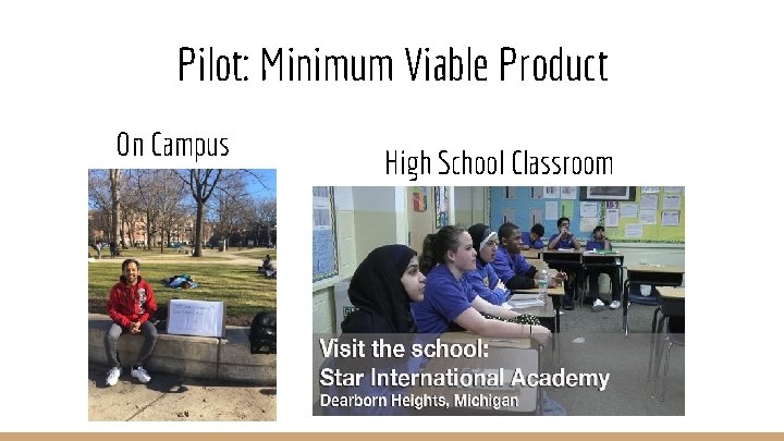 Pilot: Minimum Viable Product On Campus High School Classroom 