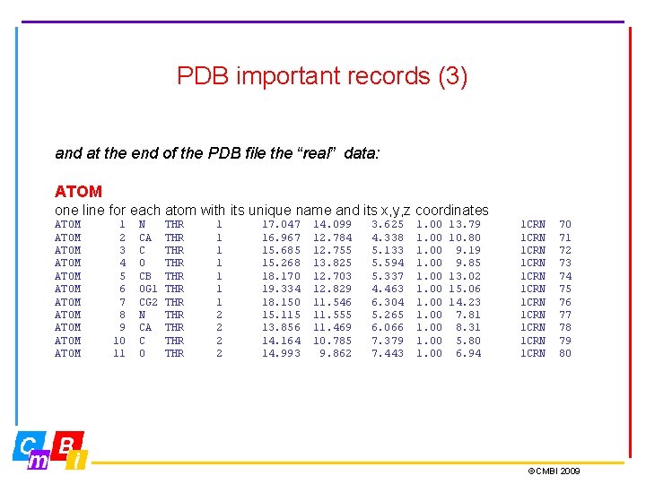 PDB important records (3) and at the end of the PDB file the “real” PDB important records (3) and at the end of the PDB file the “real”