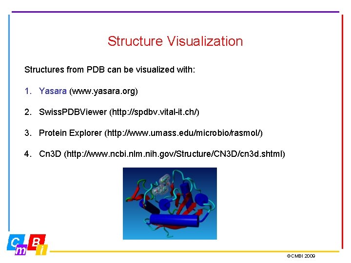 Structure Visualization Structures from PDB can be visualized with: 1. Yasara (www. yasara. org)