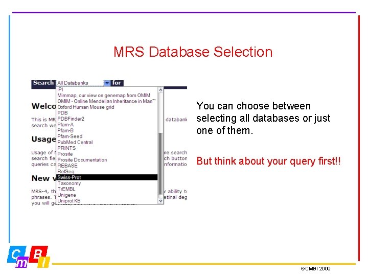 MRS Database Selection You can choose between selecting all databases or just one of