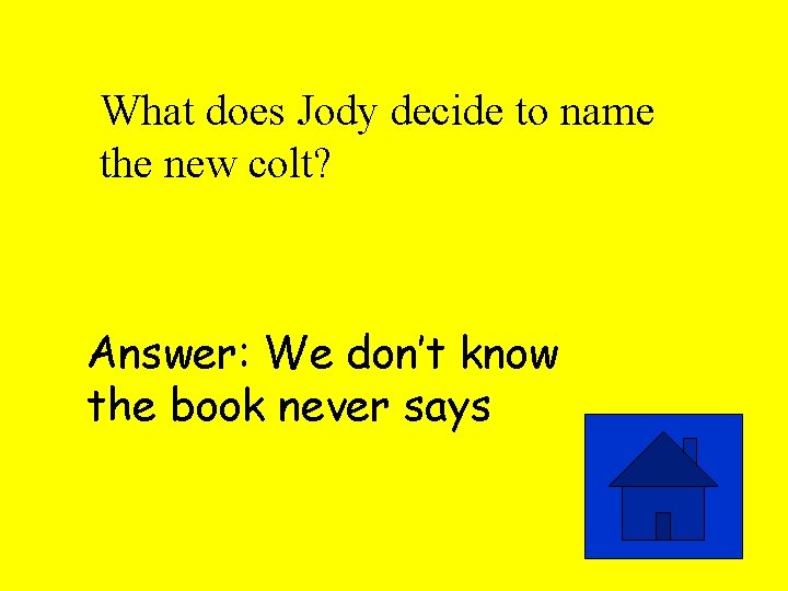 What does Jody decide to name the new colt? Answer: We don’t know the