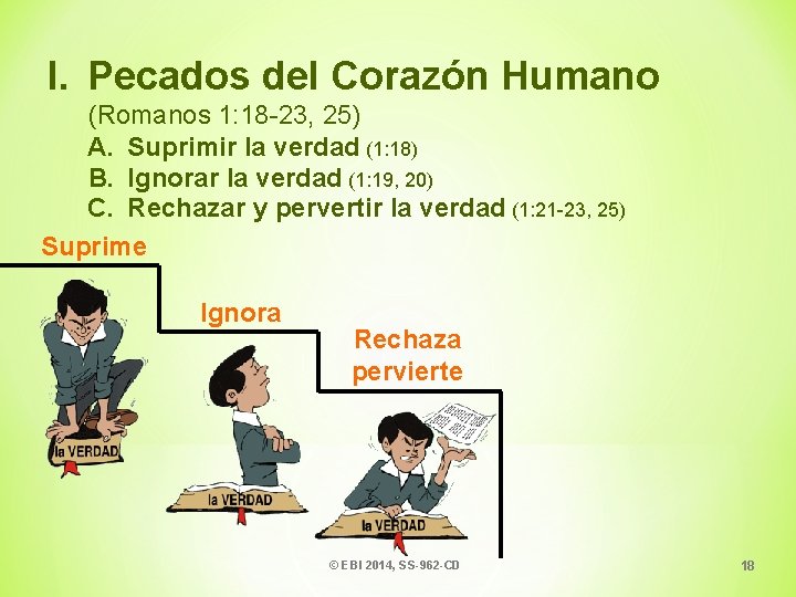 I. Pecados del Corazón Humano (Romanos 1: 18 -23, 25) A. Suprimir la verdad