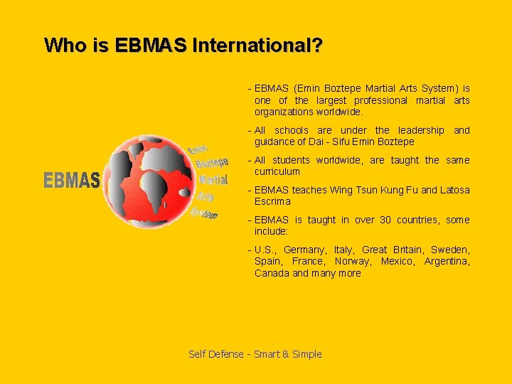 Who is EBMAS International? - EBMAS (Emin Boztepe Martial Arts System) is one of