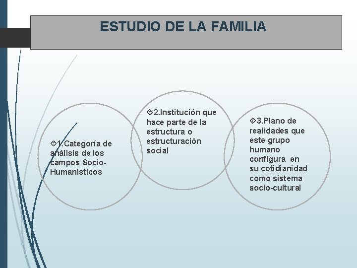  ESTUDIO DE LA FAMILIA 1. Categoría de análisis de los campos Socio. Humanísticos