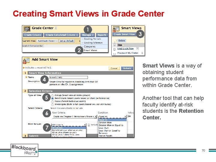 Creating Smart Views in Grade Center Smart Views is a way of obtaining student
