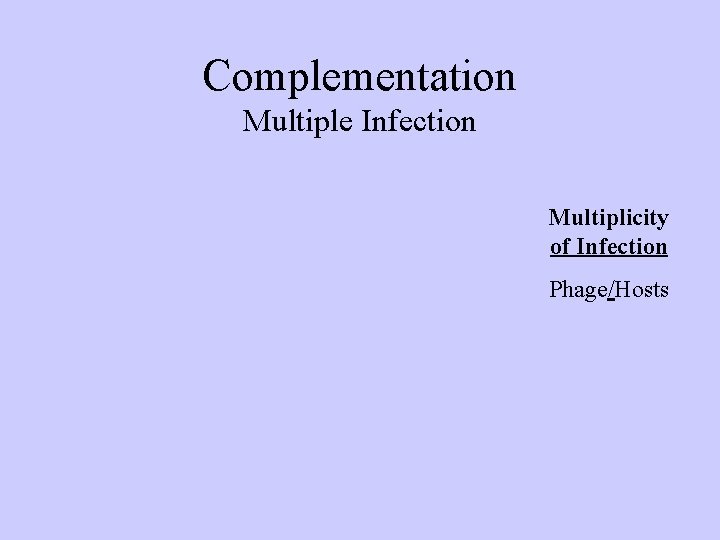 Complementation Multiple Infection Multiplicity of Infection Phage/Hosts 