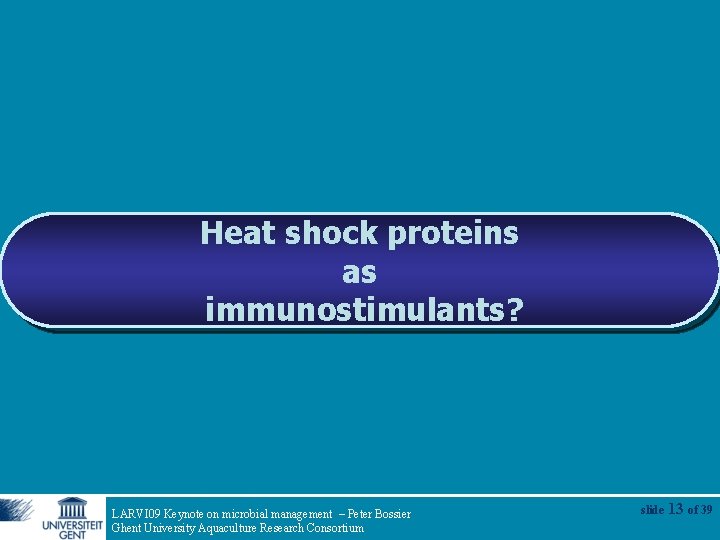 Heat shock proteins as immunostimulants? LARVI 09 Keynote on microbial management – Peter Bossier