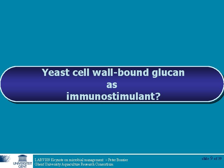 Yeast cell wall-bound glucan as immunostimulant? LARVI 09 Keynote on microbial management – Peter