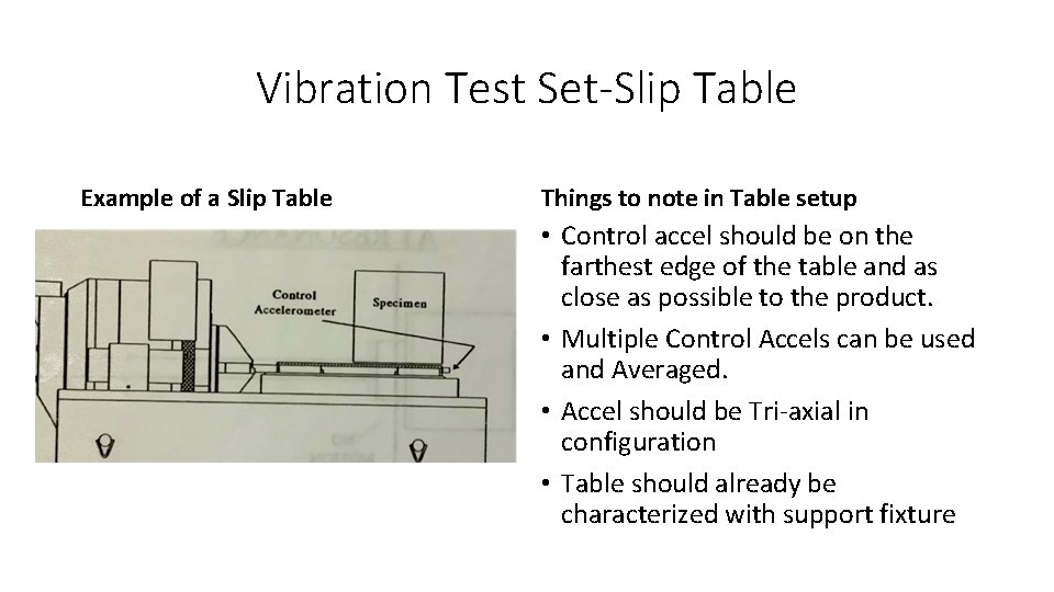 Vibration Test Set-Slip Table Example of a Slip Table Things to note in Table