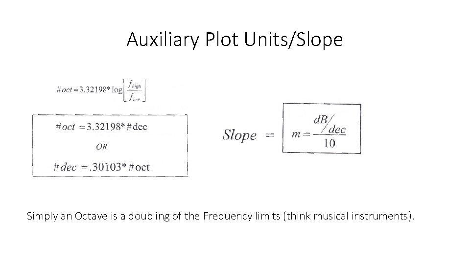 Auxiliary Plot Units/Slope Simply an Octave is a doubling of the Frequency limits (think