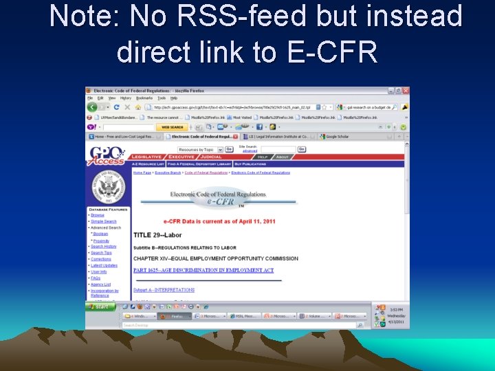 Note: No RSS-feed but instead direct link to E-CFR 