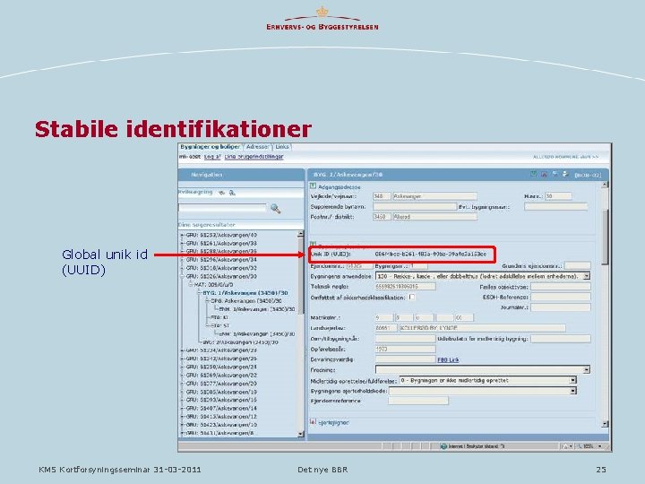 Stabile identifikationer Global unik id (UUID) KMS Kortforsyningsseminar 31 -03 -2011 Det nye BBR Stabile identifikationer Global unik id (UUID) KMS Kortforsyningsseminar 31 -03 -2011 Det nye BBR