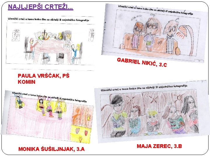 NAJLJEPŠI CRTEŽI. . . GABRIEL NIKIĆ, 3. C PAULA VRŠČAK, PŠ KOMIN MONIKA ŠUŠILJNJAK,