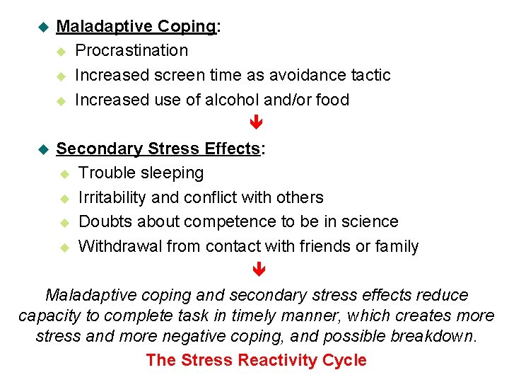 Maladaptive Coping: u Procrastination u Increased screen time as avoidance tactic u Increased use