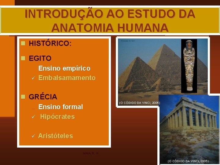 INTRODUÇÃO AO ESTUDO DA ANATOMIA HUMANA n HISTÓRICO: n EGITO n Ensino empírico ü