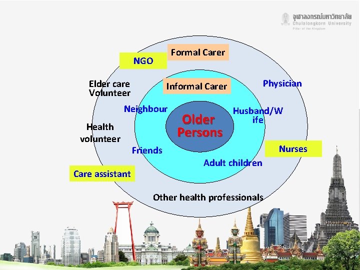 Formal Carer NGO Elder care Volunteer Neighbour Health volunteer Care assistant Physician Informal Carer