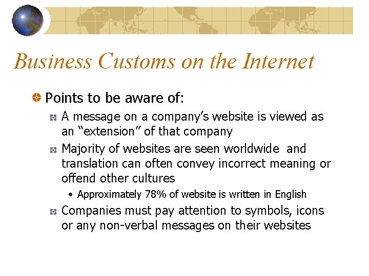 Business Customs on the Internet Points to be aware of: A message on a