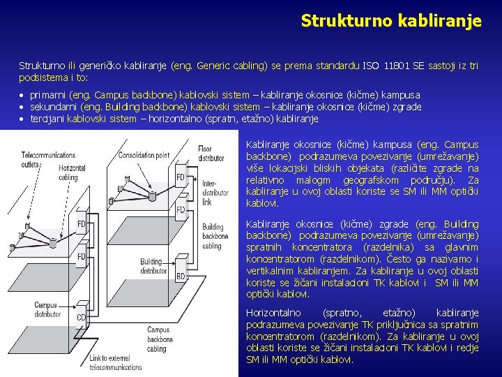 Strukturno kabliranje Strukturno ili generičko kabliranje (eng. Generic cabling) se prema standardu ISO 11801