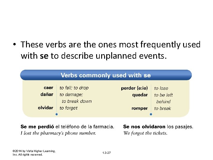  • These verbs are the ones most frequently used with se to describe