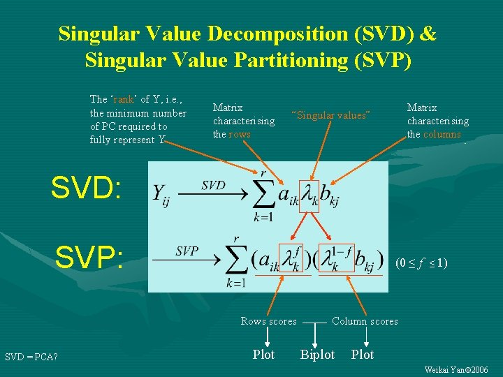 Singular Value Decomposition (SVD) & Singular Value Partitioning (SVP) The ‘rank’ of Y, i.