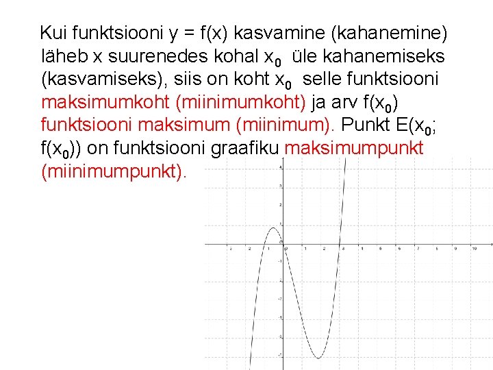 Kui funktsiooni y = f(x) kasvamine (kahanemine) läheb x suurenedes kohal x 0 üle