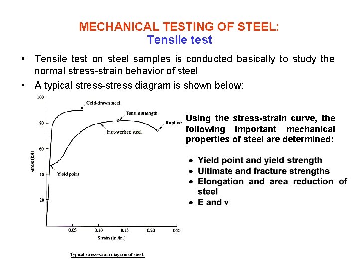 MECHANICAL TESTING OF STEEL: Tensile test • Tensile test on steel samples is conducted