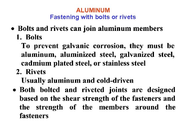ALUMINUM Fastening with bolts or rivets 