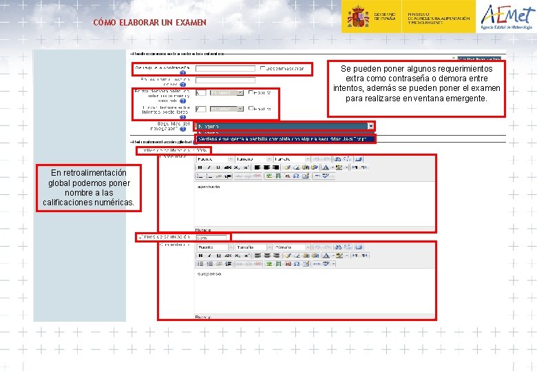 CÓMO ELABORAR UN EXAMEN Se pueden poner algunos requerimientos extra como contraseña o demora