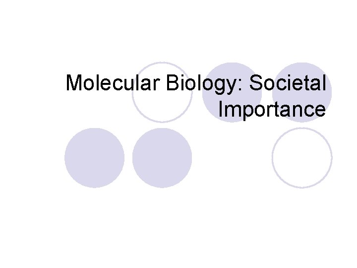 Molecular Biology: Societal Importance 