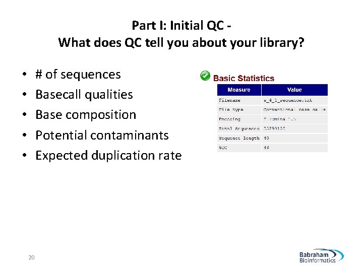 Part I: Initial QC What does QC tell you about your library? # of