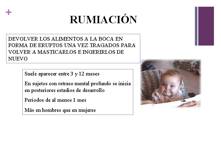 + RUMIACIÓN DEVOLVER LOS ALIMENTOS A LA BOCA EN FORMA DE ERUPTOS UNA VEZ